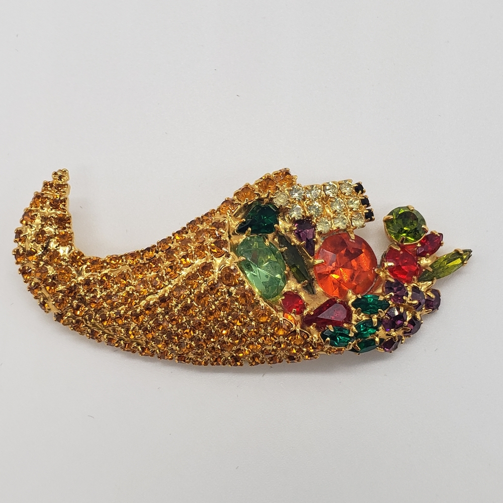 Bauer Cornucopia autumnal colored brooch, vintage